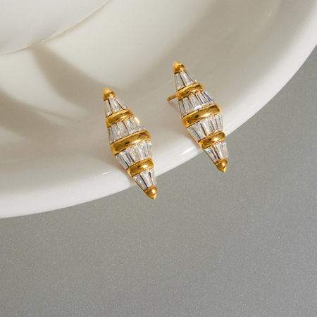 Boucles d'oreilles puces pour femmes en acier inoxydable de forme irrégulière, étanches, couleur or et zircon.