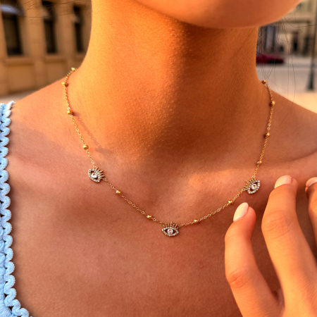 Colliers pendentifs pour femmes Simple Series Daily Devil's Eye en acier inoxydable étanche couleur or et zircon