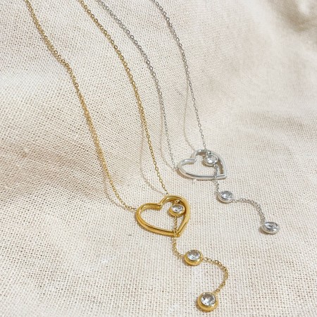 Colliers pendentifs pour femmes en forme de cœur simple, en acier inoxydable étanche, couleur or et zircon. 2