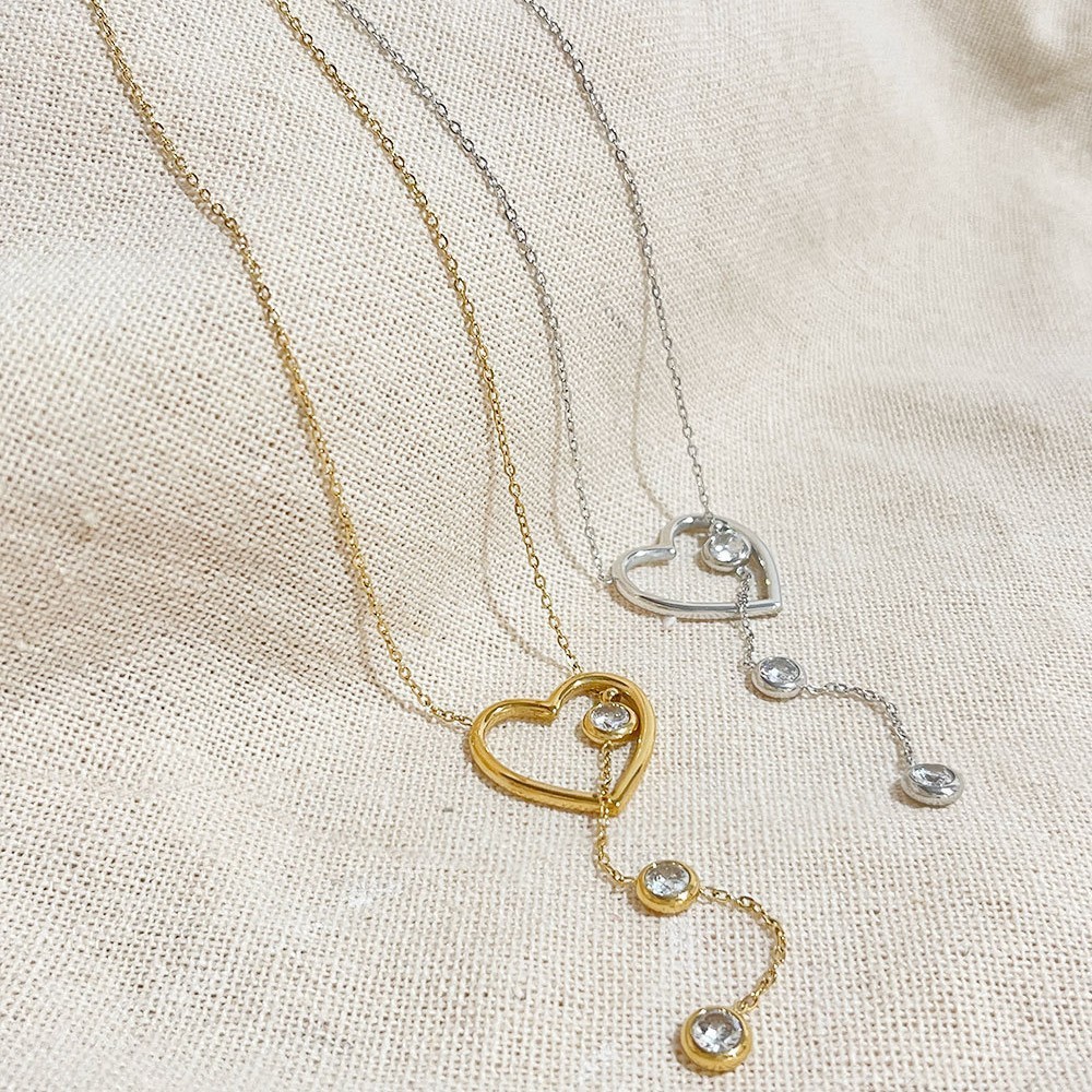 Colliers Pendentifs Pour Femmes En Forme De Cœur Simple, En Acier Inoxydable Étanche, Couleur Or Et Zircon. Image2