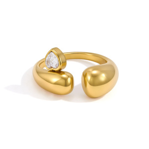 Bague Pour Femme En Acier Inoxydable Doré, Imperméable, Sertie D'Un Zircon Et Ornée D'Un Cœur De Forme Irrégulière, Élégante Et Luxueuse. Elle Est Ornée D'Une Pierre Précieuse. h5 Image5