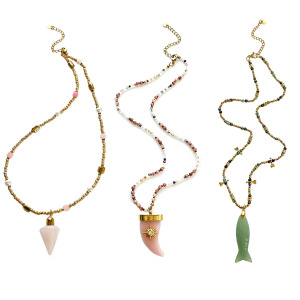 Colliers De Perles Pour Femmes, Collection Ethnique Rétro, Motif Triangle Et Poisson, Ornés De Pierres Naturelles h5 Image5