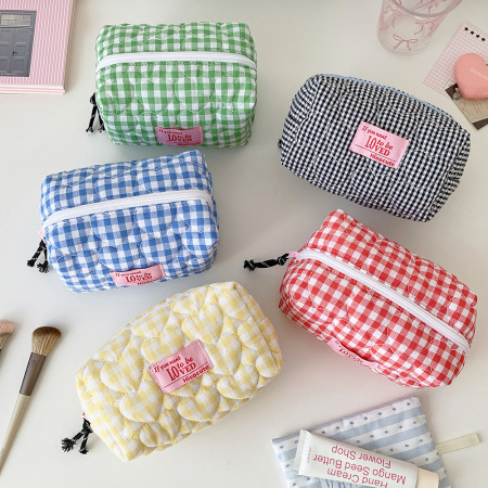Trousses à maquillage Simple Series Sweet Heart Plaid en polyester multicolores 2