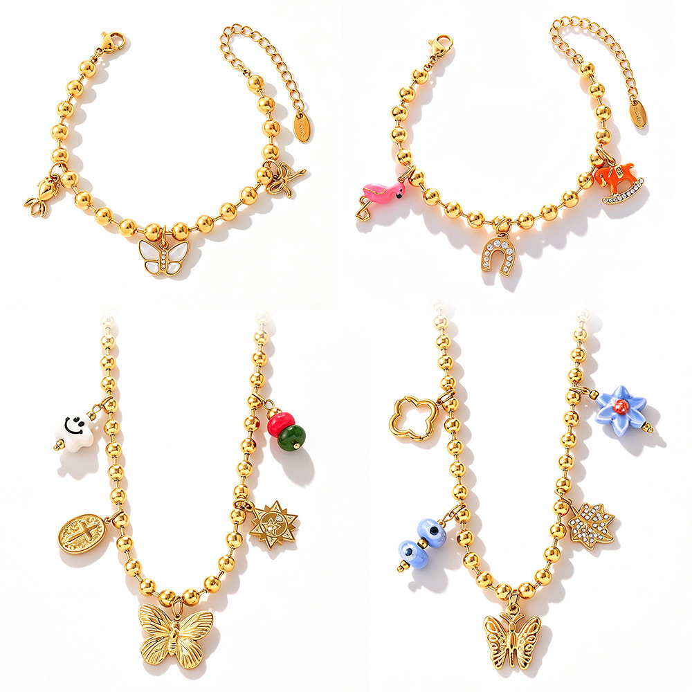 Ensembles De Bijoux Pour Femmes Simple Series Daily Flower Devil'S Eye Heart En Acier Inoxydable Étanche Couleur Or h5Image5