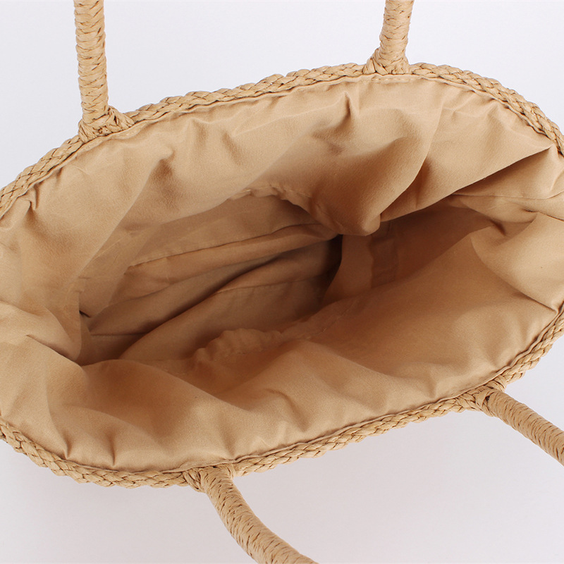 Sac Carré Femme En Raphia Tissé Uni Style Vacances h5Image4