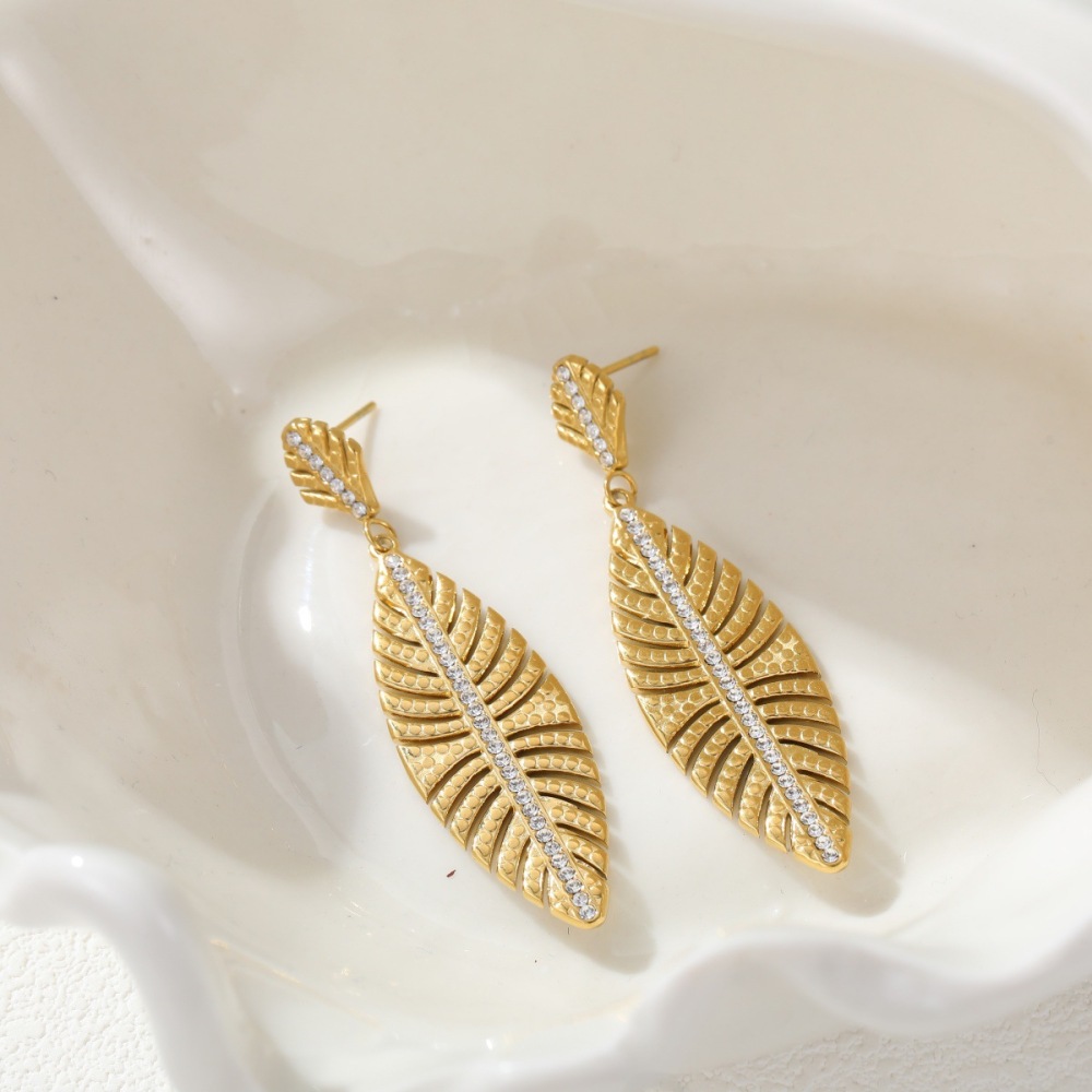 Boucles D'Oreilles Pendantes Simple Series Daily Plant Leaf En Acier Inoxydable Doré Et Étanches Image3