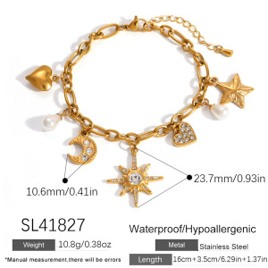 Bracelets À Breloques Pour Femmes, Collection Simple, Rétro, Soleil, Étoile Et Lune, En Acier Inoxydable, Étanches, Couleur Or h5 