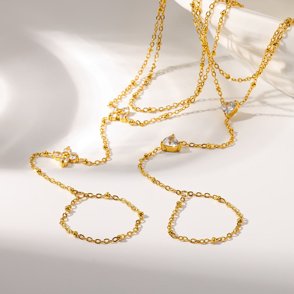 Chaîne De Poignet Pour Femme, Élégante, En Acier Inoxydable, Couleur Or, Avec Zircon Et Fleur En Forme De Cœur, Collection Romantique Image3