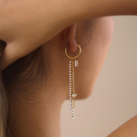 Boucles d'oreilles pendantes pour femme, élégantes et simples, en acier inoxydable imperméable, couleur or, avec pompon et zircon.