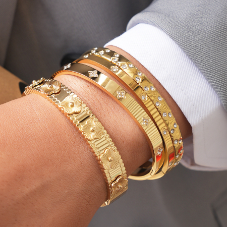 Bracelet jonc pour femme Simple Series Daily, forme irrégulière, en acier inoxydable, étanche, couleur or