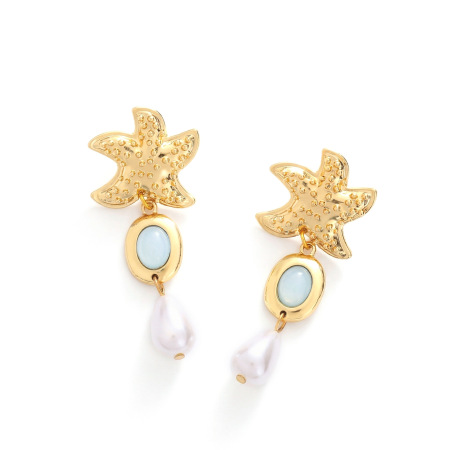 Boucles d'oreilles pendantes pour femme, style océanique, motif étoile de mer, en alliage et perles artificielles 2