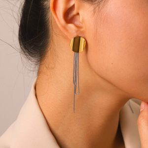 Boucles D'Oreilles Pendantes Pour Femme, Style Géométrique, Avec Pompon Rond, En Acier Inoxydable Étanche, Couleur Or. h5 Image5