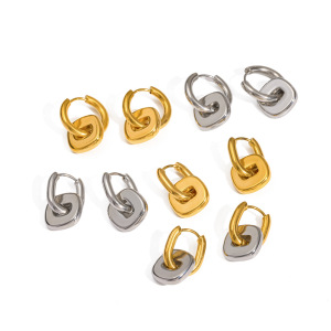 Boucles D'Oreilles Pendantes Pour Femmes, Forme Rectangulaire, En Acier Inoxydable Étanche, Couleur Or, Collection Simple Series h5 Image4