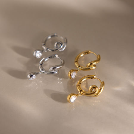 Boucles d'oreilles pendantes pour femmes, en acier inoxydable étanche, couleur or, serties de zircon. Modèle simple et torsadé.