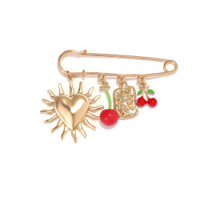Broches En Alliage De Cerise De Forme Irrégulière En Forme De Cœur, Série Simple Rétro h5 Image2
