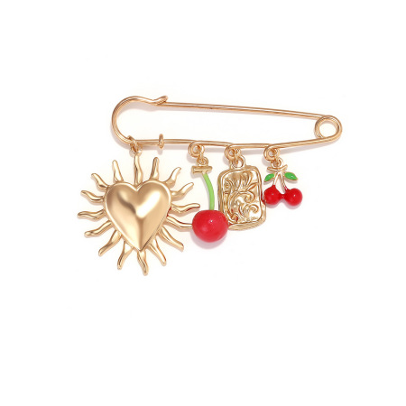 Broches en alliage de cerise de forme irrégulière en forme de cœur, série simple rétro 2