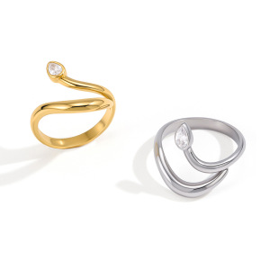 Bagues Pour Femmes En Acier Inoxydable, Forme Simple Et Irrégulière, Couleur Or, Avec Pierres Précieuses h5 Image5