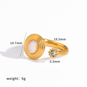 Bagues Rétro Géométriques En Acier Inoxydable, Étanches, Couleur Or, Strass Et Pierres Naturelles h5