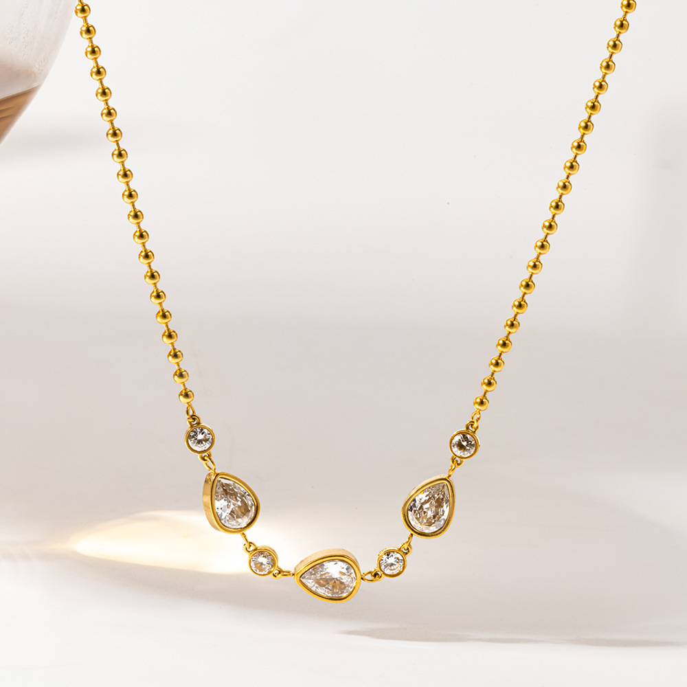 Colliers Pendentifs Pour Femmes, Série Luxueuse, Élégants, En Forme De Goutte, En Acier Inoxydable Étanche, Couleur Or, Avec Zircon. Image2
