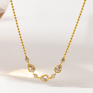 Colliers Pendentifs Pour Femmes, Série Luxueuse, Élégants, En Forme De Goutte, En Acier Inoxydable Étanche, Couleur Or, Avec Zircon. h5 Image2