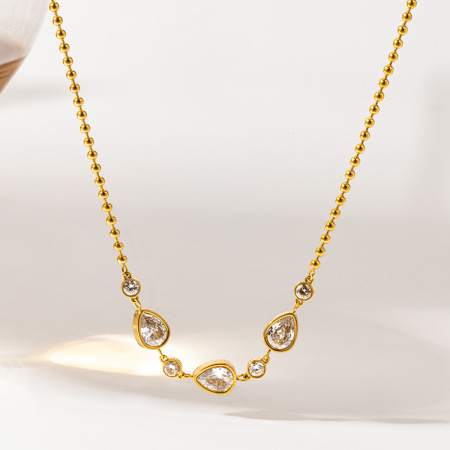 Colliers pendentifs pour femmes, série luxueuse, élégants, en forme de goutte, en acier inoxydable étanche, couleur or, avec zircon. 2