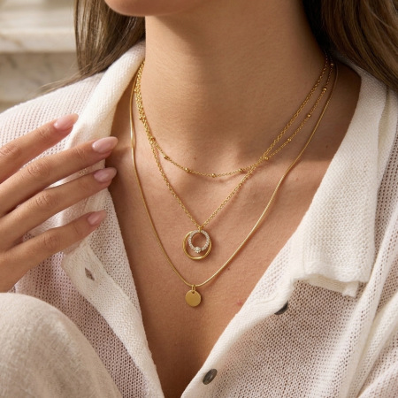 Collier pendentif femme Simple Series Casual Chain Circle en acier inoxydable étanche couleur or avec zircon