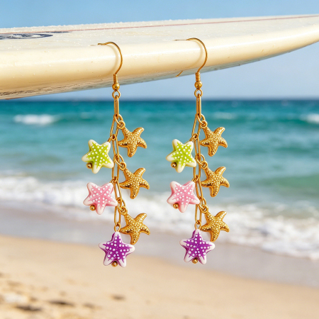 Boucles d'oreilles pour femmes Simple Series Daily Starfish en acier inoxydable étanche couleur or