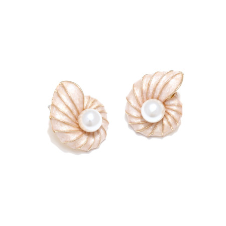 Boucles d'oreilles puces pour femmes, en alliage de coquillages et perles artificielles 2