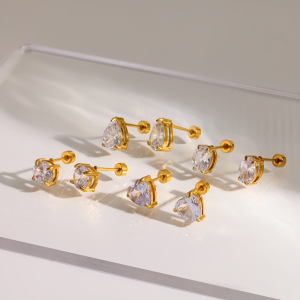 Boucles D'Oreilles Puces Simples En Acier Inoxydable Étanche Couleur Or Avec Strass Pour Femmes h5 Image3