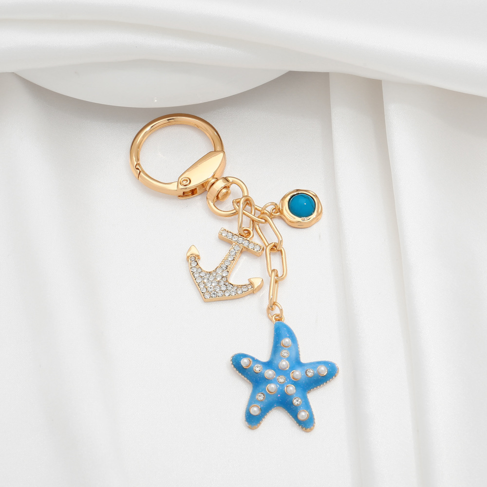 Porte-Clés En Alliage Et Strass, Motif Étoile De Mer, Style Océanique, Collection Simple Series Vacation Image3