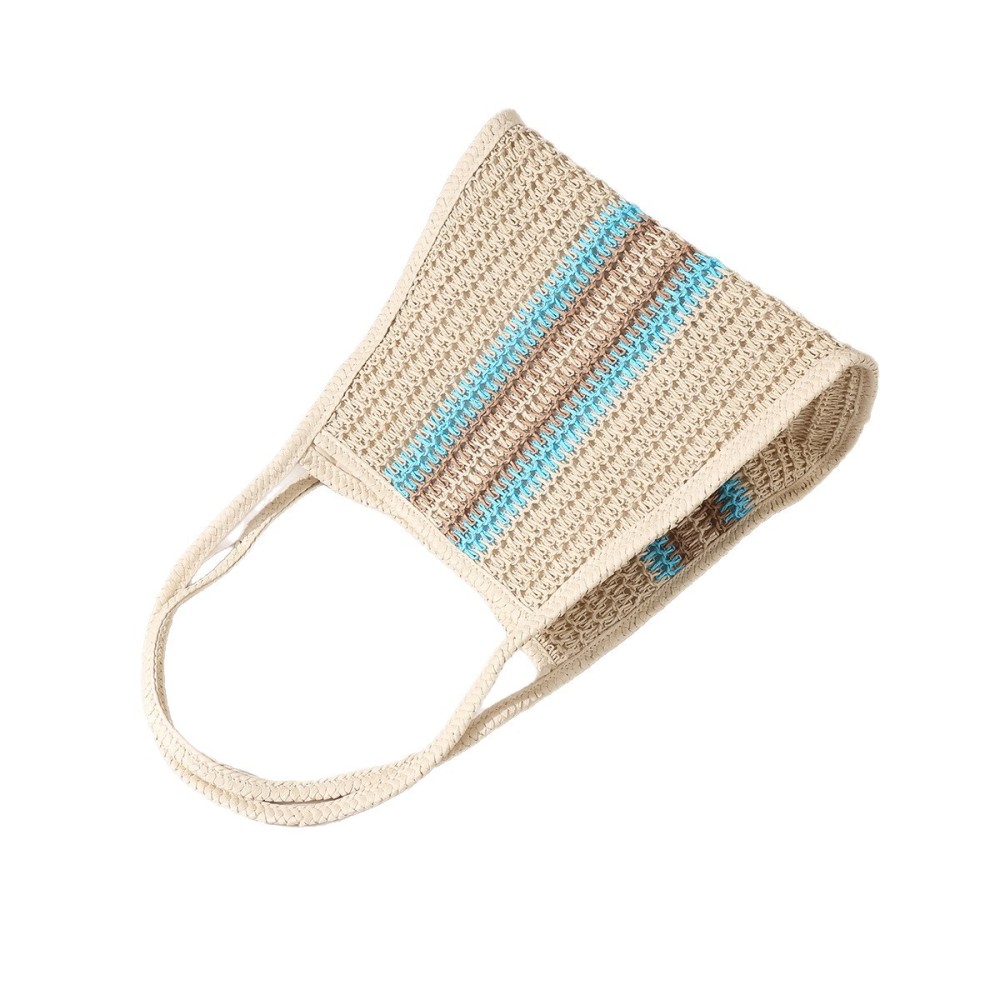 Sac Cabas Femme En Raphia Tissé À Rayures Ajourées, Style Décontracté, Couleurs Mélangées h5Image4