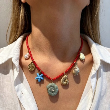 Colliers de perles pour femmes, style océanique, coquillages, pierres naturelles, couleur or, perles artificielles