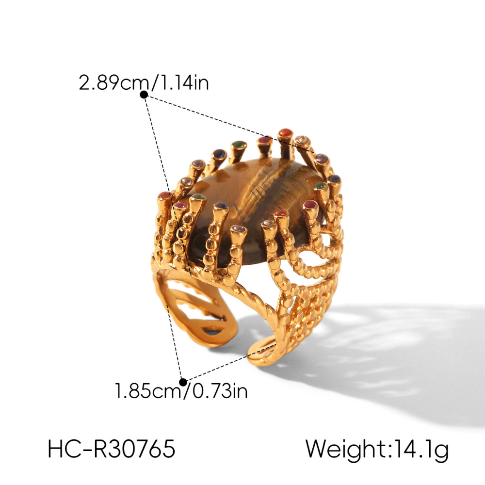 Bague Pour Femme En Acier Inoxydable Étanche, Forme Elliptique, Couleur Or, Pierre Naturelle Zircon. Image2