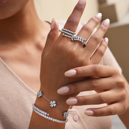 Ensembles de bagues quotidiennes simples en acier inoxydable imperméable avec zircon, forme irrégulière