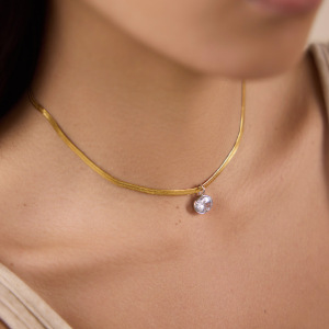 Colliers Pendentifs Pour Femmes En Acier Inoxydable Étanche, Forme Elliptique Et Goutte Simple, Couleur Or, Zircon h5 Image3