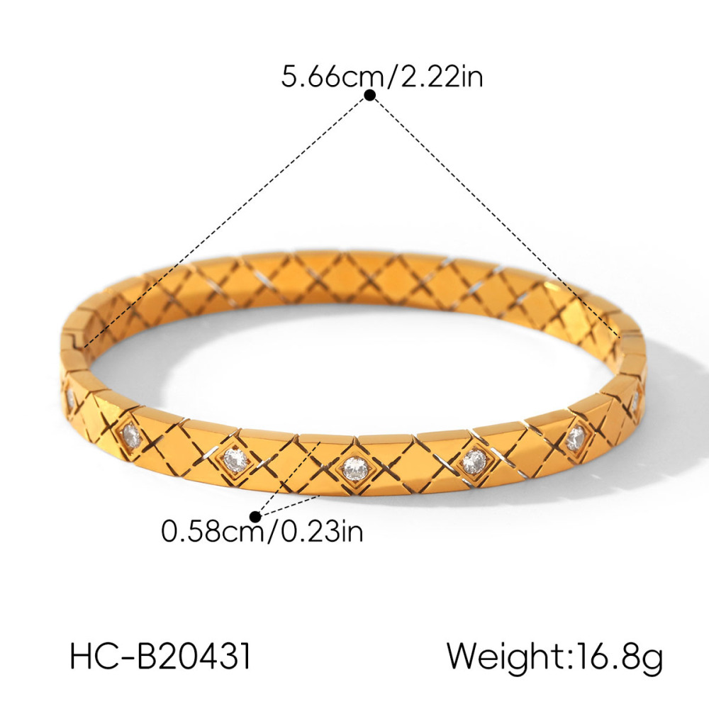 Bracelet Jonc Pour Femme Simple Series Daily Heart Ellipse Shape En Acier Inoxydable, Couleur Or, Avec Zircon, Étanche Image2