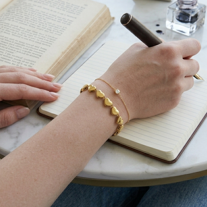 Bracelet Chaîne Femme En Acier Inoxydable Étanche Couleur Or Avec Motif Cœur h5Image3