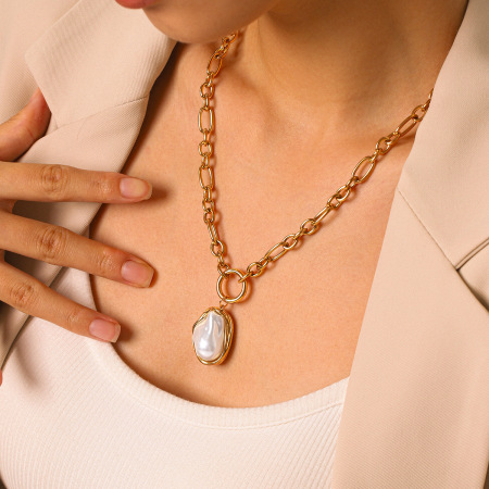 Colliers pendentifs pour femmes Simple Series Daily Droplet en acier inoxydable étanche couleur or avec perle 2