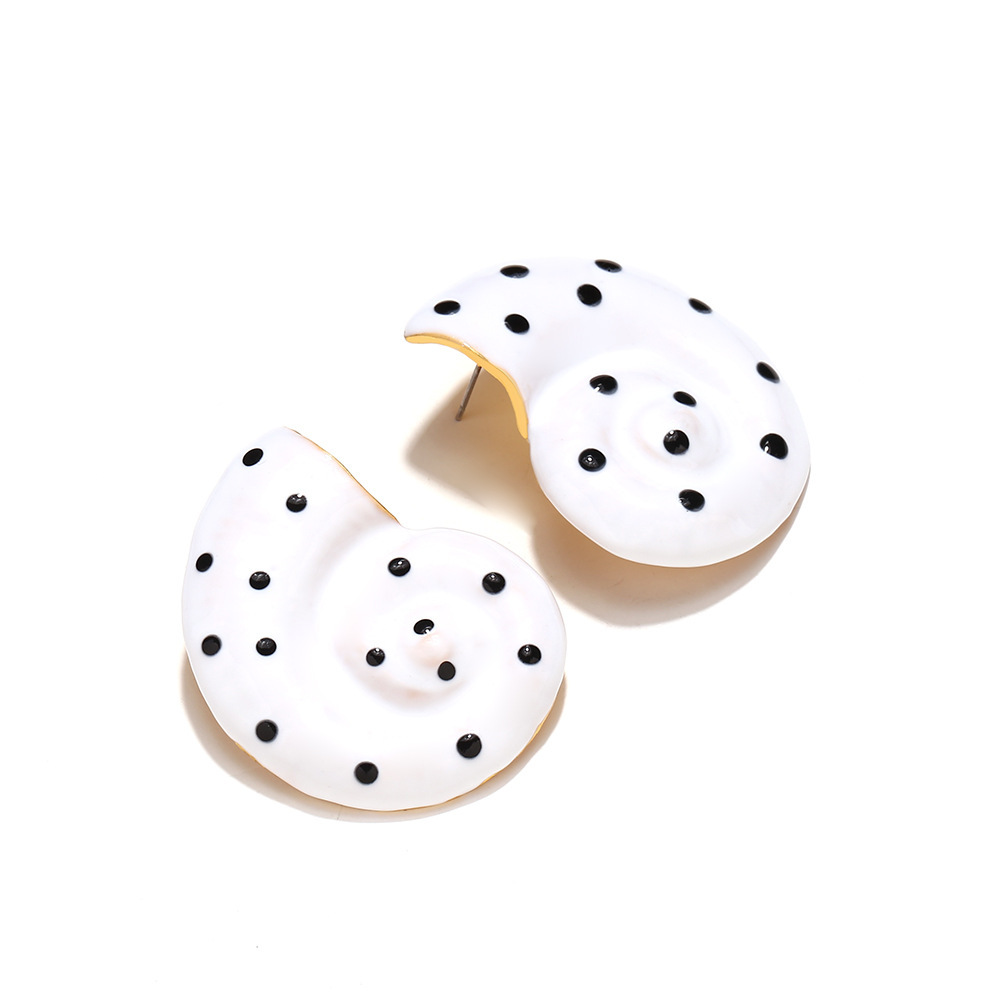 Boucles D'Oreilles Puces Pour Femmes, Motif Coquillage Et Pois, Style Océanique Image3