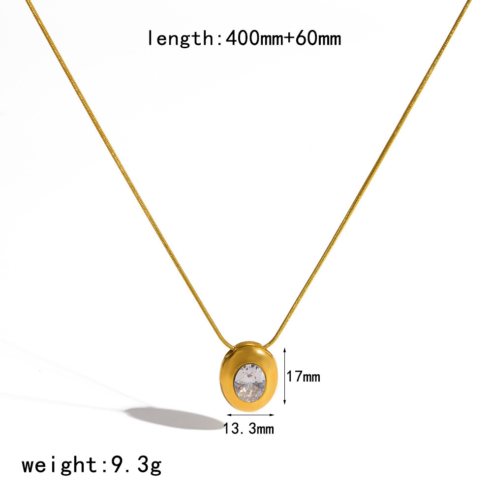 Ensembles De Colliers Pour Femmes En Acier Inoxydable Imperméable, Forme Elliptique Simple, Couleur Or, Zircon. 