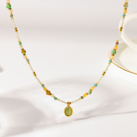 Colliers de perles pour femmes, collection classique rétro, forme elliptique, pierres naturelles couleur or