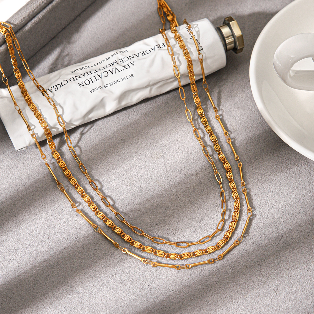 Colliers Superposés Pour Femmes, En Acier Inoxydable, Couleur Or, Étanches, De La Collection Simple Series Daily Chain Image5