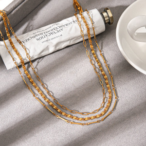 Colliers Superposés Pour Femmes, En Acier Inoxydable, Couleur Or, Étanches, De La Collection Simple Series Daily Chain h5 Image5