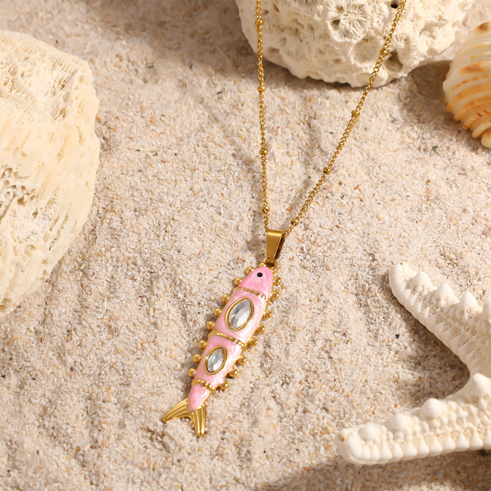 Colliers Pendentifs Romantiques Pour Femmes, En Acier Inoxydable, Couleur Or, Avec Pendentif Poisson Mignon En Forme De Chaîne. Image3