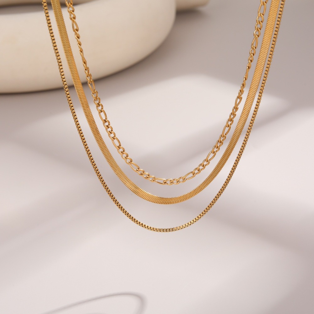 Colliers À Maillons Pour Femmes, Collection Simple Series Daily Chain, En Acier Inoxydable Étanche, Couleur Or Image4