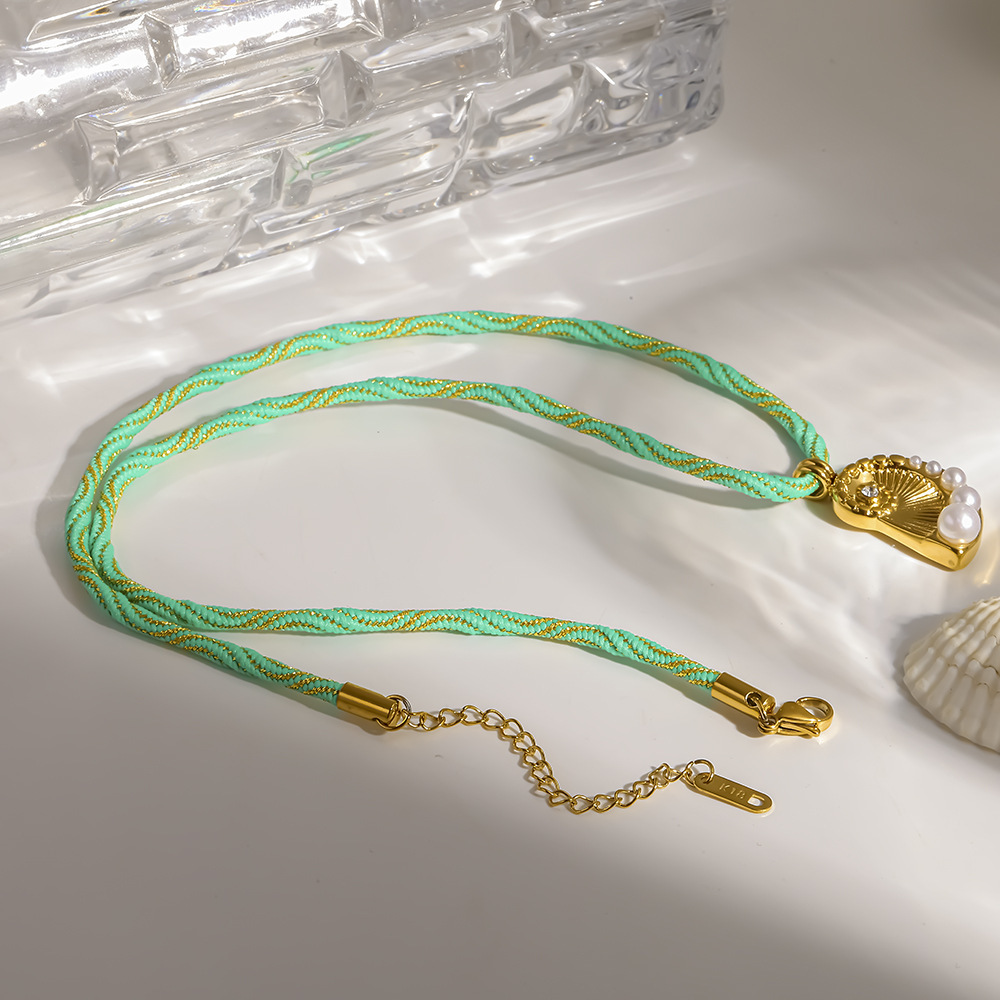 Colliers Pendentifs Pour Femmes, Style Ethnique, Vacances Océaniques, En Acier Inoxydable Étanche Couleur Or Et Zircon h5Image3