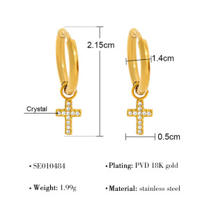 Boucles D'Oreilles Pendantes Pour Femme, En Acier Inoxydable, Couleur Or, Ornées D'Une Croix Et De Zircon, Étanches Et Serties De Fleurs. h5