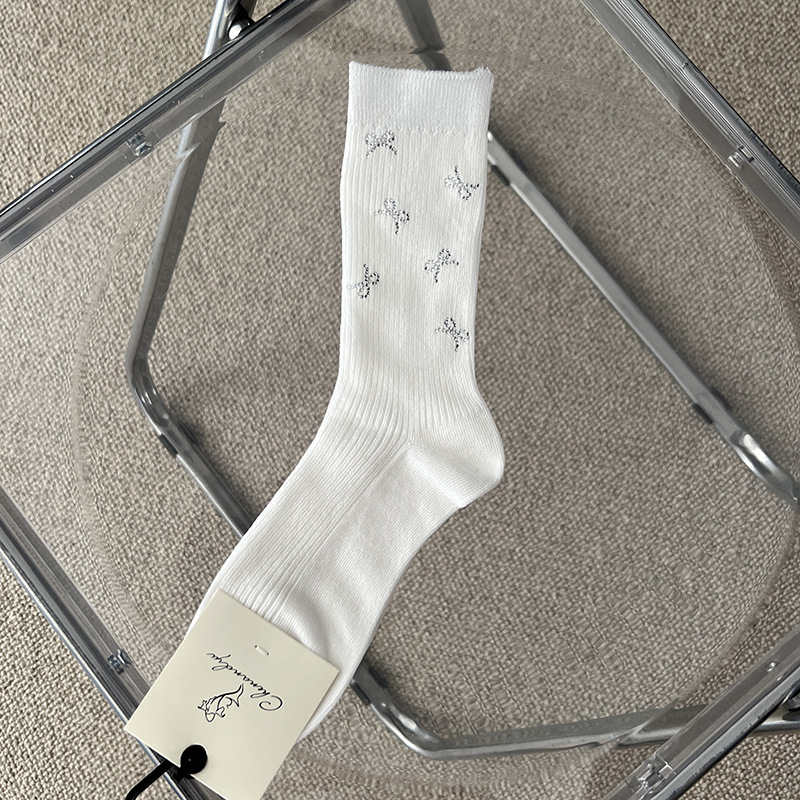 Chaussettes Mi-Mollet Basiques À Strass, Couleur Unie Et Rebondissante 