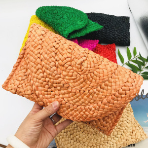 Sac Carré Pour Femme En Raphia Tissé Uni, Style Décontracté h5 Image3