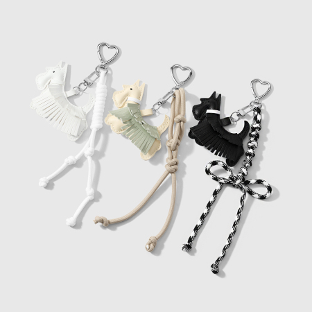 Porte-clés en cuir torsadé, motif poney mignon, couleur unie, style dessin animé, série simple